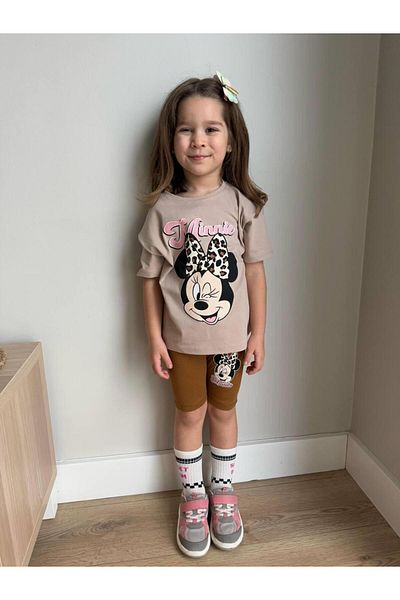 2kids2mom Character Printed T-Shirt and Leggings Bottom Top Girls' Brown Set (2-8 Years)