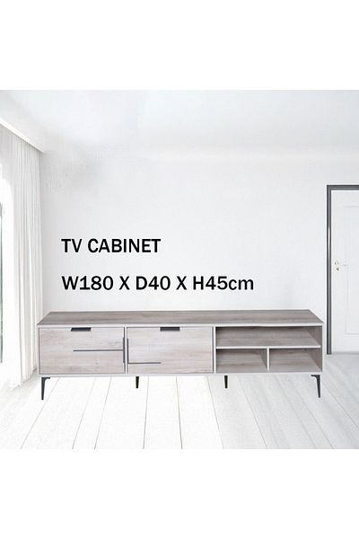 Generic TV Table, Large Living Room Wood Media Console Table with 2 Rack Storage and 2 Drawers 180x40x45cm