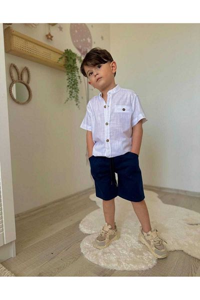 MİA SHİNE S Boy's Linen Shirt Gabardine Shorts Suit Combination