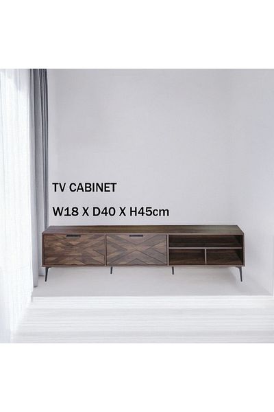 Generic TV Table, Large Living Room Wood Media Console Table with 2 Rack Storage and 2 Drawers 180x40x45cm