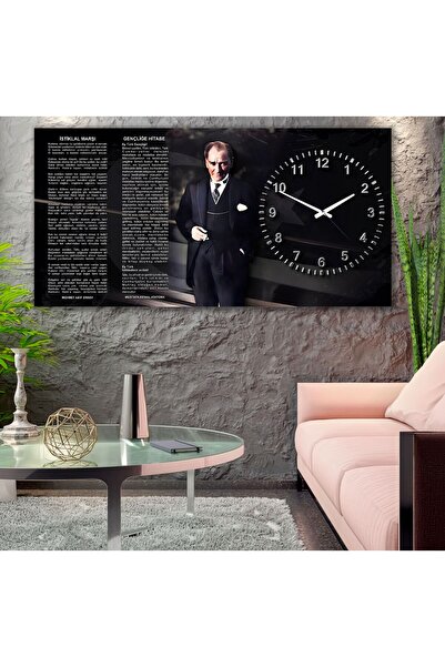 EMYA HOME Saatli Atatürk Panoramik Kanvas Tablo