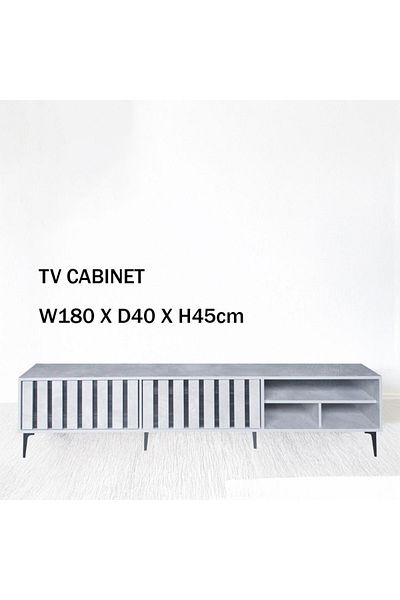 Generic TV Table, Large Living Room Wood Media Console Table with 2 Rack Storage and 2 Drawers 180x40x45cm