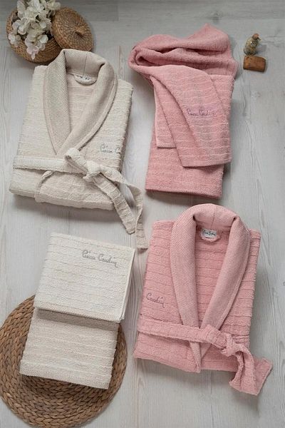 Pierre Cardin Dowry Patterned 100% Cotton 6-Piece Bathrobe Towel Set 2 Bathrobes & 2 Face Towels & 2 Bath Towels