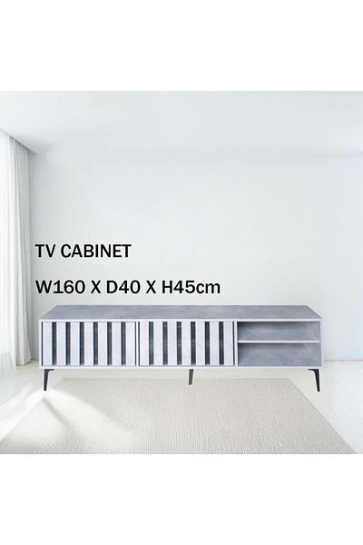 Generic TV Table, Large Living Room Wood Media Console Table with 2 Rack Storage and 2 Drawers 160x40x45cm