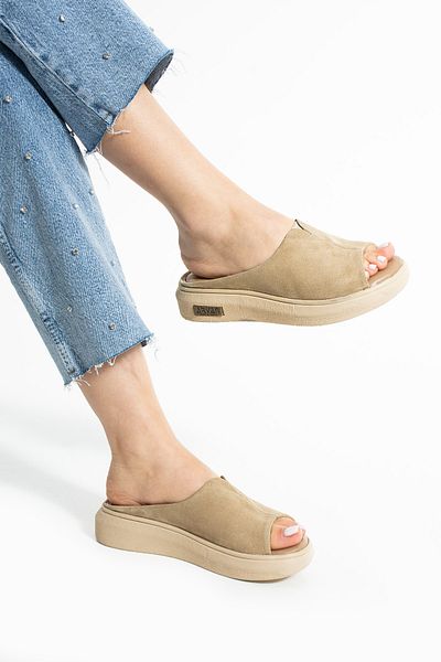 Polomia Comfort Aya Γυναικεία Γνήσιο Δέρμα Suede Cool Rubber Λεπτομέρεια Άνετη ελαφριά εύκαμπτη σόλα Άνετα καθημερινά σανδάλια παντόφλες