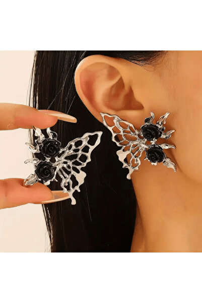 Zümrüt أقراط مستوردة بتصميم فراشة وشكل وردة من ToyStore ✨