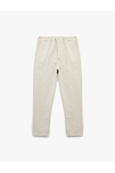 Koton Beli Bağcıklı Pamuklu Cep Detaylı Kanvas Chino Pantolon