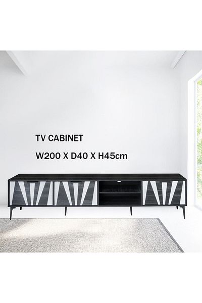 Generic TV Table, Large Living Room Wood Media Console Table with 2 Rack Storage and 2 Drawers 200x40x45cm