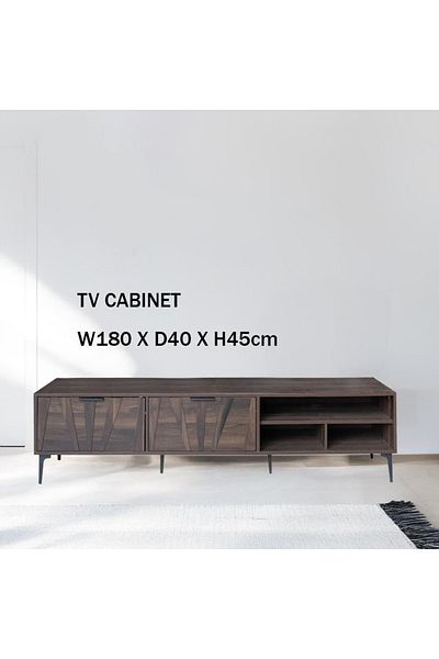 Generic TV Table, Large Living Room Wood Media Console Table with 2 Rack Storage and 2 Drawers 180x40x45cm
