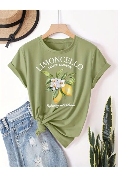 l'eivor Дамска тениска в каки зелено с щампа на лимонов ликьор Limoncello