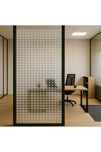 Technojet 45x150cm Şeffaf Kare Desenli Statik Cam Filmi – Buzlu Görünümlü Kaplama Mutfak Banyo Ofis