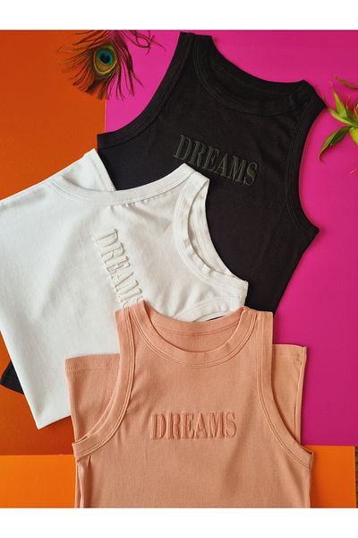 Demirsa Boutique Halter Neck 3 Pcs Black, Powder and White Color Modal Camisole Women's Undershirt