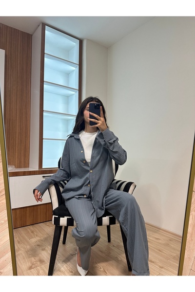 BRN Costum din două piese cu aspect de in (cămașă + pantaloni) SEZON NOU