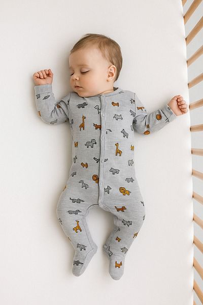 Minytrendy Baby Boy Newborn Jumpsuit Animal Patterned Flexible Snap Jumpsuit Hospital Release Baby Gift