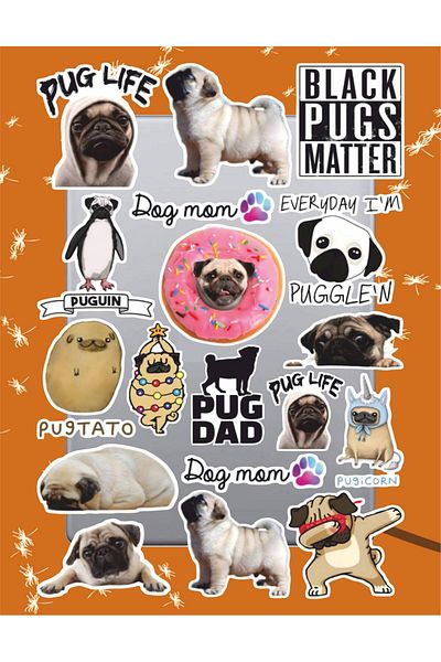 hediyenebak Pug Dog Sticker Set |   Laptop Agenda Pc Tablet Phone Notebook Sticker Bullet Journal