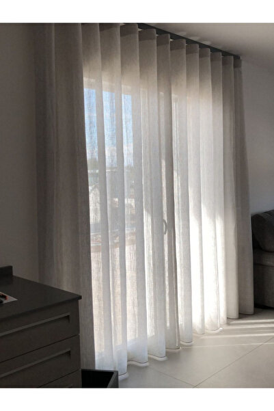 Ran Perde Modern Dökümlü Düz Tül Perde -Bej- Pilesiz Dikim