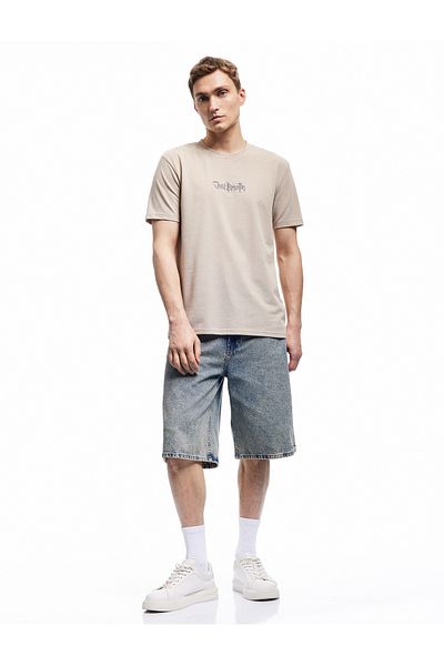 Koton Slogan Printed Short Sleeve Pique Fabric Crew Neck Slim Fit T-Shirt
