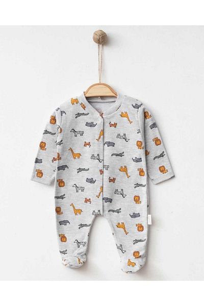 Minytrendy Baby Boy Newborn Jumpsuit Animal Patterned Flexible Snap Jumpsuit Hospital Release Baby Gift