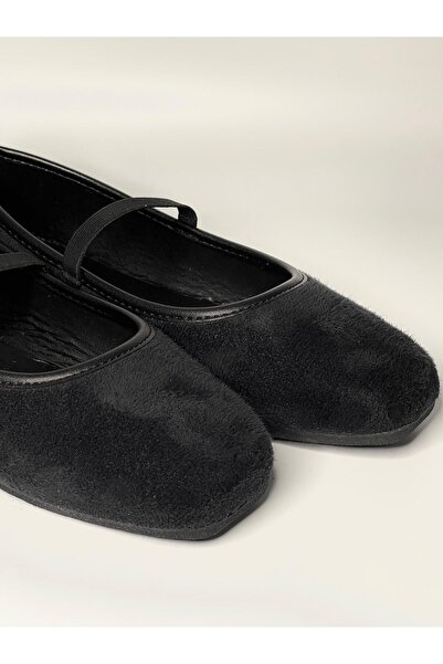 Barka Siyah Süet Kadın Lastikli Babet