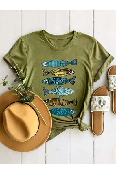 l'eivor Riba Štampano Ženska kaki zelena T-shirt