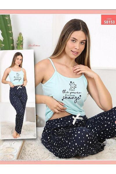 Modamorfo Set de pijamale cu curele de frânghie cu model stea și koala - verde apă