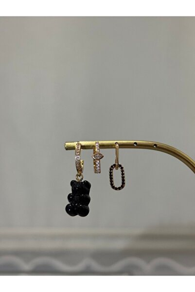 XUPING JEWELRY 18K haribo ayıcık detaylı 3’lü çelik küpe seti paslanmaz kararmaz