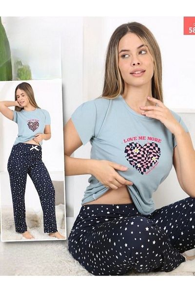 Modamorfo Set pijamale cu mânecă scurtă cu model stea și inimă - mentă
