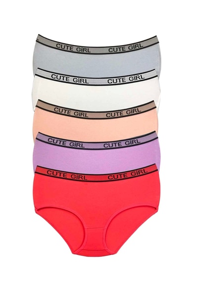 Çamaşır Kenti 5 Adet Yüksek Bel Kalın Lastikli Beli Yazılı Kadın Şort Külot