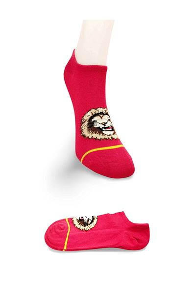 elsmor Yellow Red Lion Patterned Sporty Unisex Short Ankle Socks Summer 1 Pair
