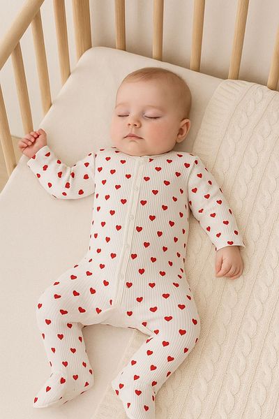 Minytrendy Baby Girl Newborn Jumpsuit Set Heart Patterned Stretchy Snap Jumpsuit Hospital Release Baby Gift