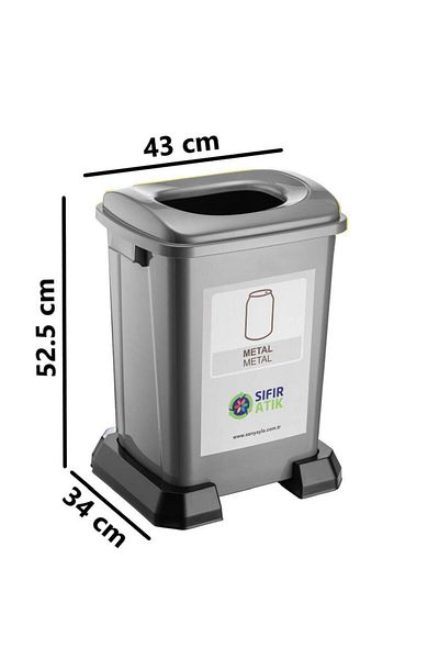 Omnipazar Sy-4395 Zero Waste Metal Recycling Trash Can 50 Lt Gray