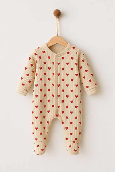 Minytrendy Baby Girl Newborn Jumpsuit Set Heart Patterned Stretchy Snap Jumpsuit Hospital Release Baby Gift