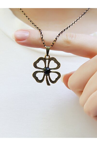 esha Doğal Taş Oniks Doğal Taşlı Yonca Model Kadın Doğal Taş Otantik Kolye eu...