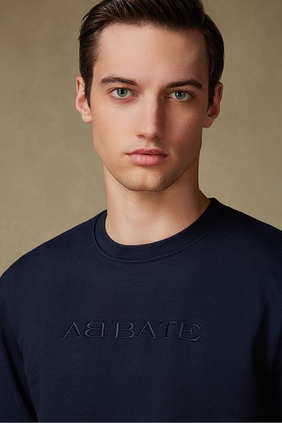 Abbate Special Design Embroidery Detailed Cotton High Quality Navy Blue Oversize Sweatshirt Sportswear
