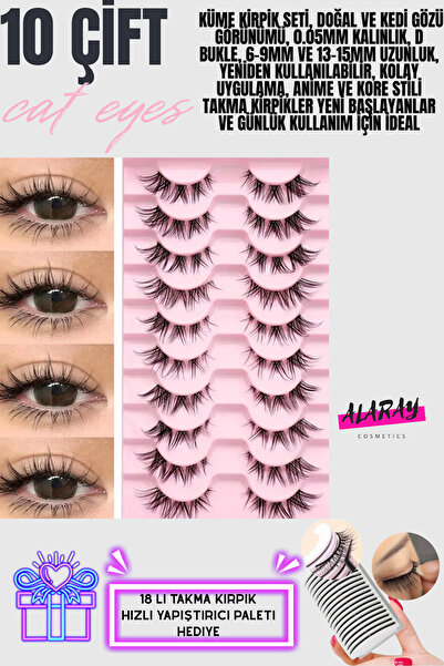 alaraycosmetics TAKMA KİRPİKLER 10 ÇİFT ÇAPRAZ STİLLER MANGA TARZI DOĞAL KİRP...