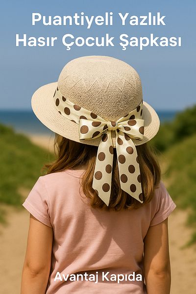Avantaj Kapıda Special Design Summer Straw Girl's Hat – Ribbon & Figure 2-6 Years Old,