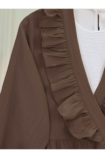 Modamorfo Kimono Crinkle cu volane în față - maro