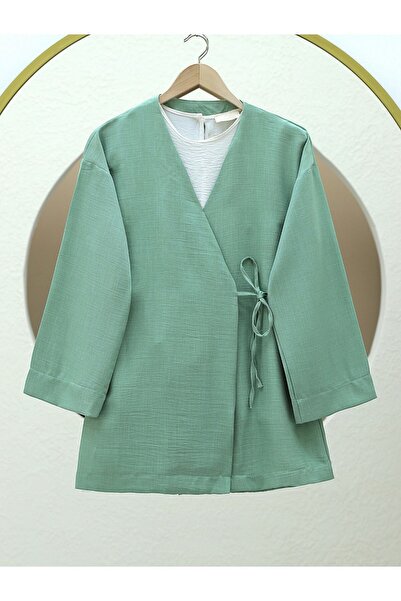 Modamorfo Side Tie Linen Kimono - Water Green