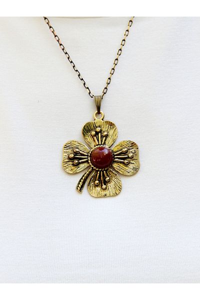 esha Natural Stone Agate Natural Stone Clover Model Women's Natural Stone Authentic Necklace Euk38A