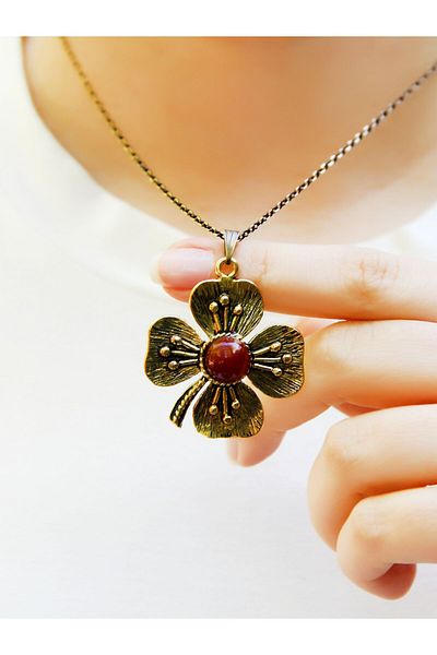 esha Natural Stone Agate Natural Stone Clover Model Women's Natural Stone Authentic Necklace Euk38A