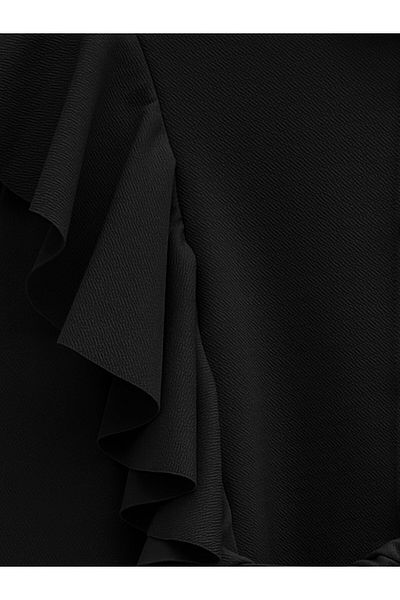 Modamorfo Button Detailed Ruffled Shoulder Suit - Black