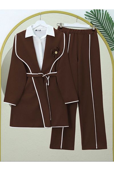 Modamorfo Belted Piping Trousers Suit - Brown