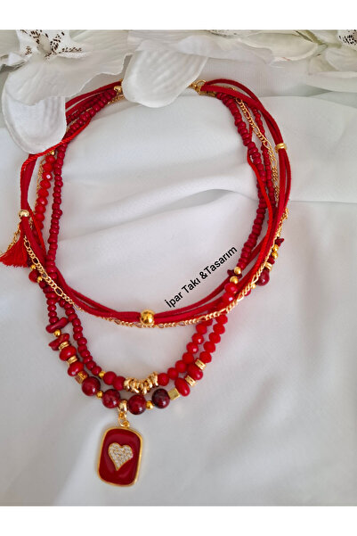 İPAR AKSESUAR Multi-Design Crystal, Glass Bead and Leather Necklace