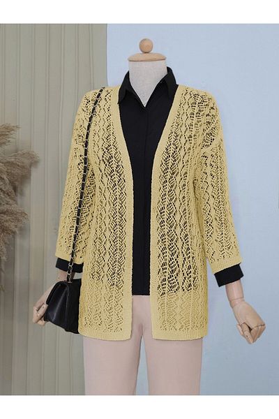 Modamorfo Half Sleeve Openwork Short Cardigan -Yellow