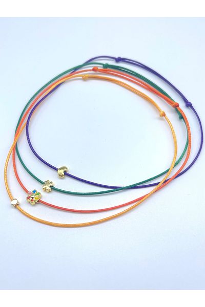 Concept HuBuTU Minimal Heart Clover Flower Cube Figured Summer Dating Rope Anklet Set (4 Pieces)
