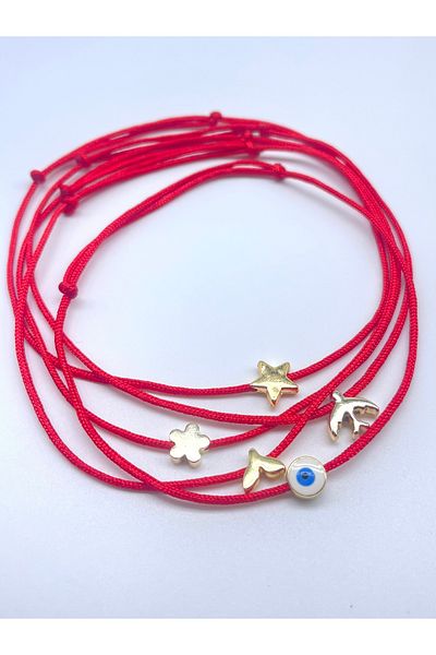Concept HuBuTU Minimal Fish Star Tail Flower Evil Eye Figured Summer Red Rope Anklet Set (5 Pieces)