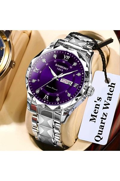 Banbao Banbony Men's Multifunctional Stainless Steel Strap Watch with Roman Numerals, Calendar