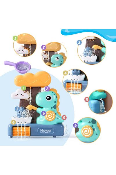Velixo Dinosaur Bath Toy, Suction Cup Attachment, Waterfall, Cup Included, For Children And Babies