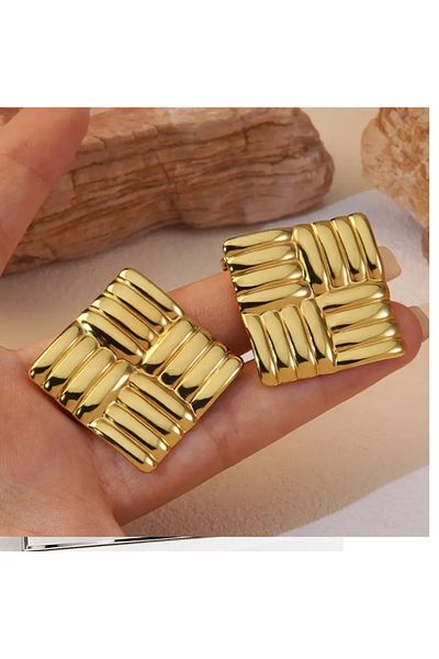 mos&more Gold Color Square Plate Stylish Women's Earrings