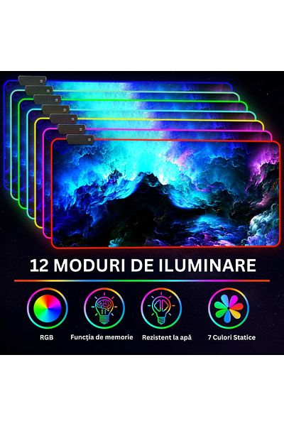 Velixo Large Rubber Mousepad, Rgb Led,non-slip,waterproof,anti-tear Stitches,wave Pattern,usb Cable,80x30cm